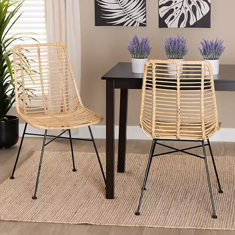 Kirklands Home Natural Rat Manhat Dining Chairs, Set of 2 Tan Outlet