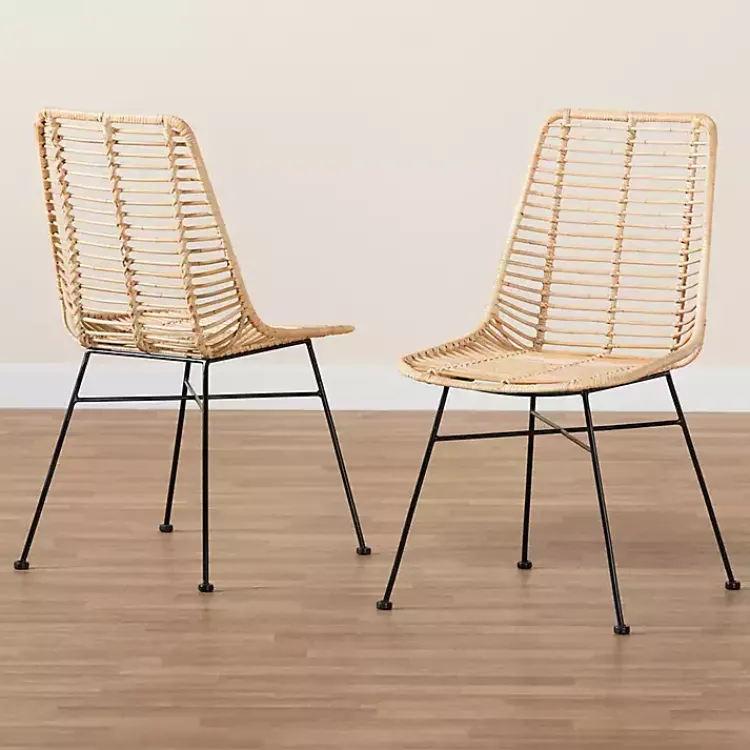 Kirklands Home Natural Rat Manhat Dining Chairs, Set of 2 Tan Outlet