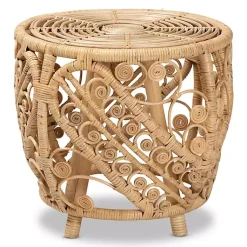 Kirklands Home Natural Rat Open Woven Accent Table Tan