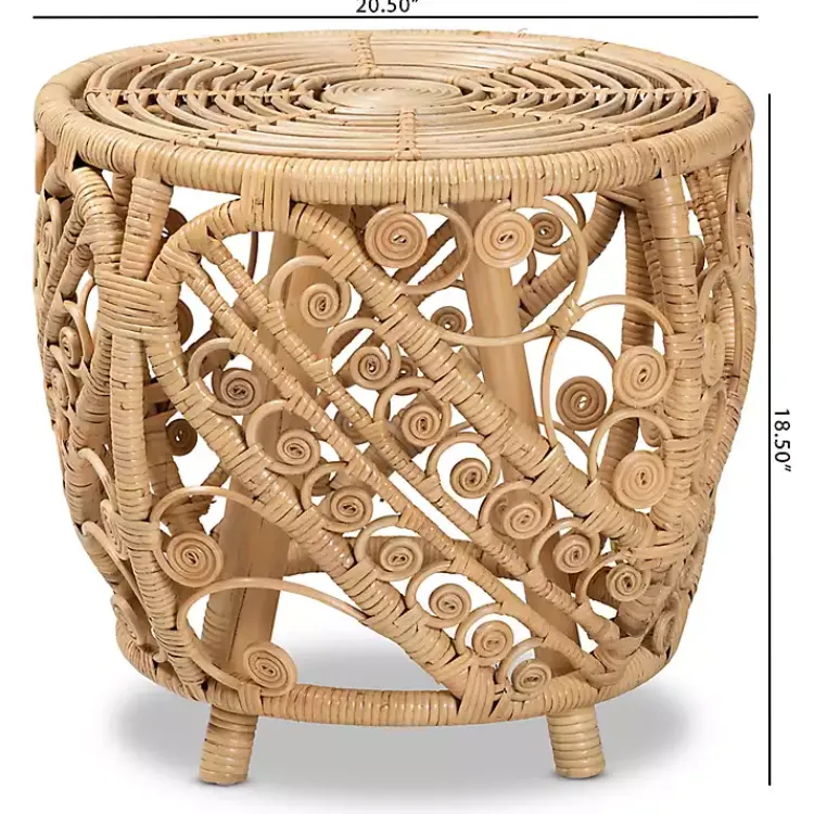 Kirklands Home Natural Rat Open Woven Accent Table Tan