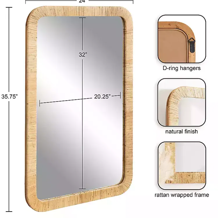 Kirklands Home Natural Rattan Rounded Rectangle Wall Mirror Best