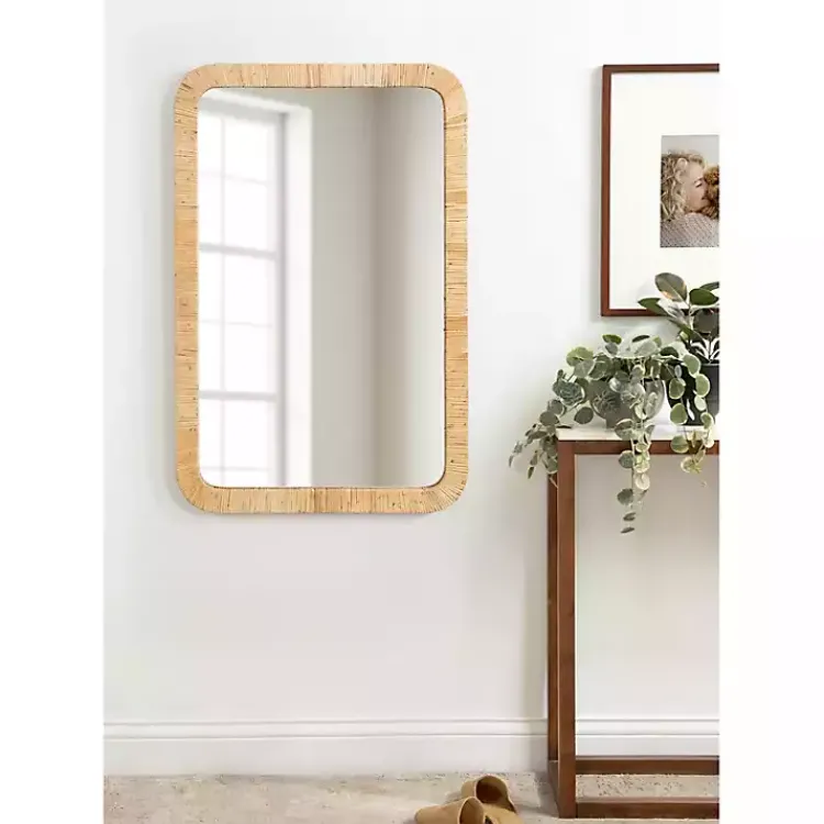 Kirklands Home Natural Rattan Rounded Rectangle Wall Mirror Best