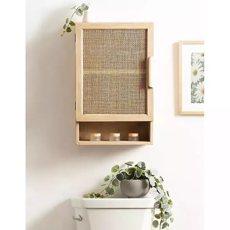 Kirklands Home Natural Rattan Wall Cabinet with Shelf Hot