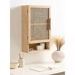 Kirklands Home Natural Rattan Wall Cabinet with Shelf Hot