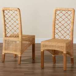 Kirklands Home Natural Rat Woven Back Dining Chairs, Set of 2 Tan