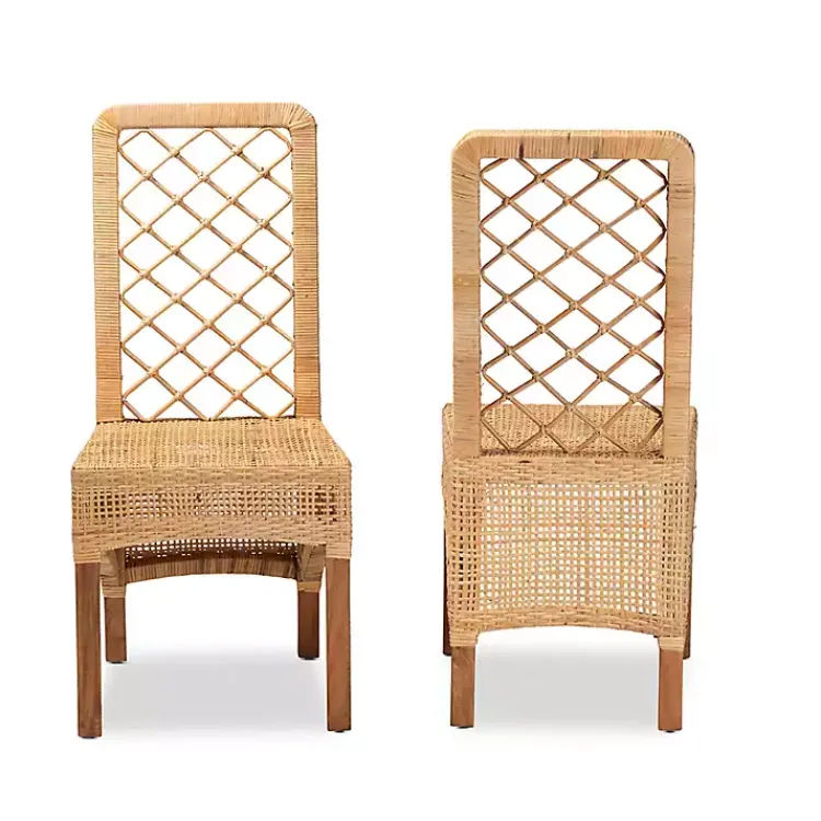 Kirklands Home Natural Rat Woven Back Dining Chairs, Set of 2 Tan