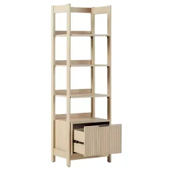Kirklands Home Natural Reeded Wood Holmes Narrow Bookcase Tan Hot
