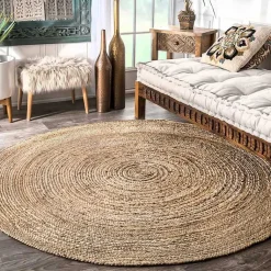 Kirklands Home Natural Reno Woven Round Area Rug, 4 ft. Tan Clearance