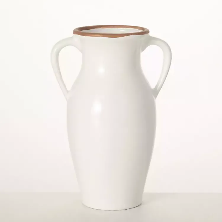 Vases>Kirklands Home Natural Rimmed Urn Vase White
