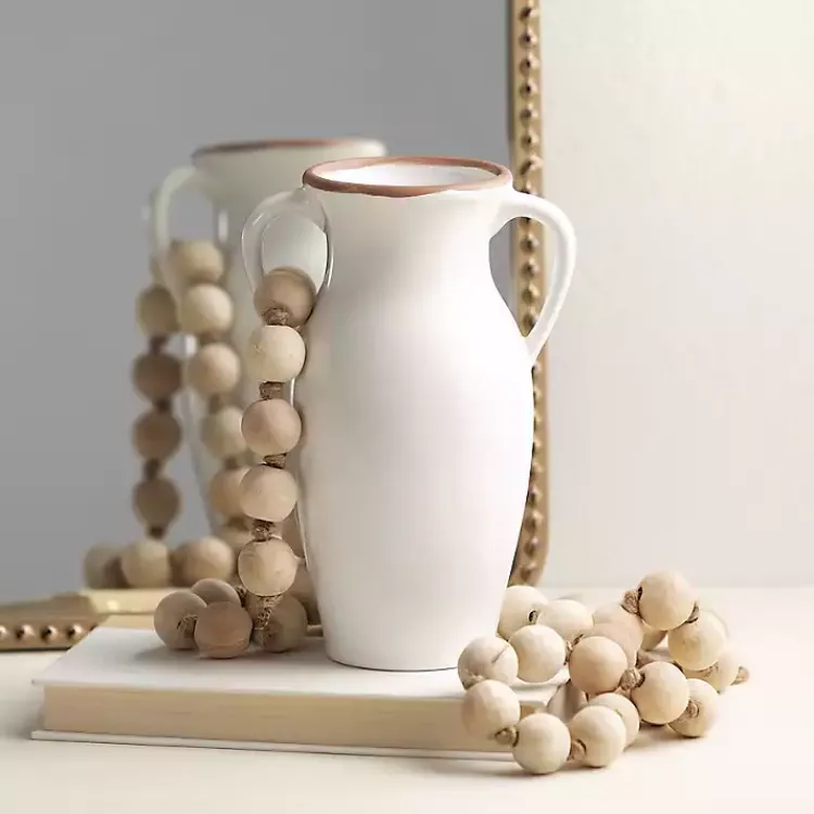 Vases>Kirklands Home Natural Rimmed Urn Vase White
