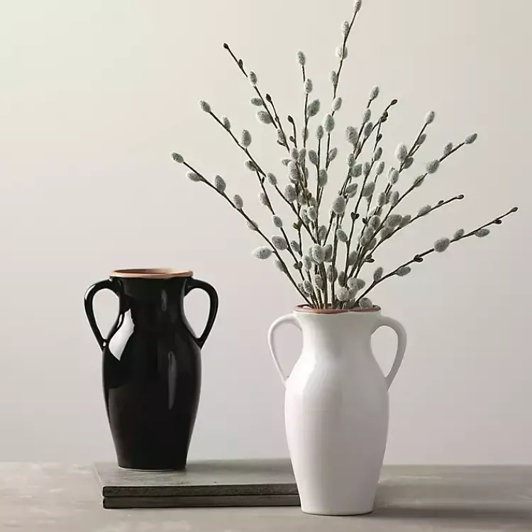 Vases>Kirklands Home Natural Rimmed Urn Vase White