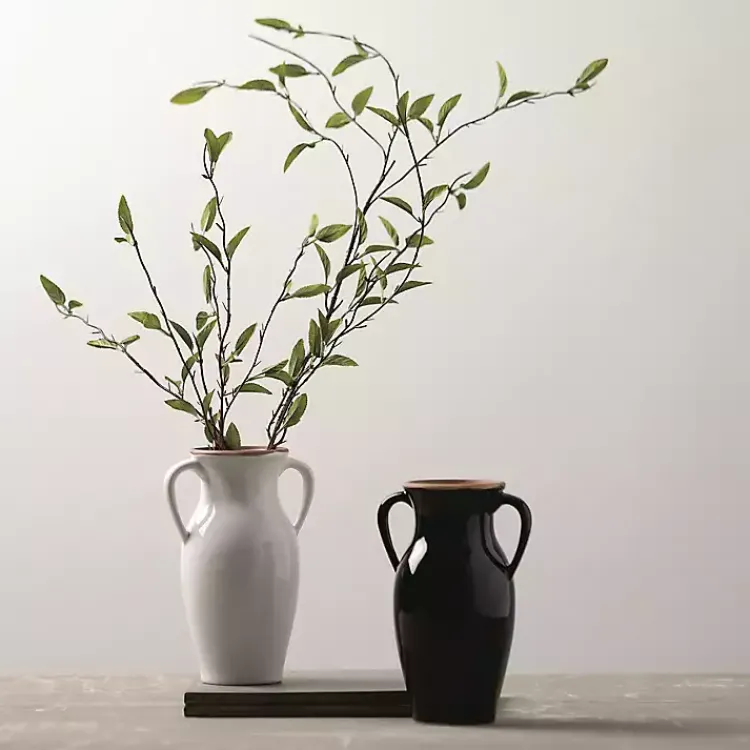Vases>Kirklands Home Natural Rimmed Urn Vase White