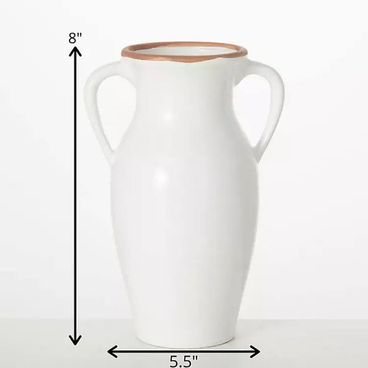 Vases>Kirklands Home Natural Rimmed Urn Vase White