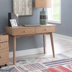 Kirklands Home Natural Ripples 2-Drawer Wood Desk Brown
