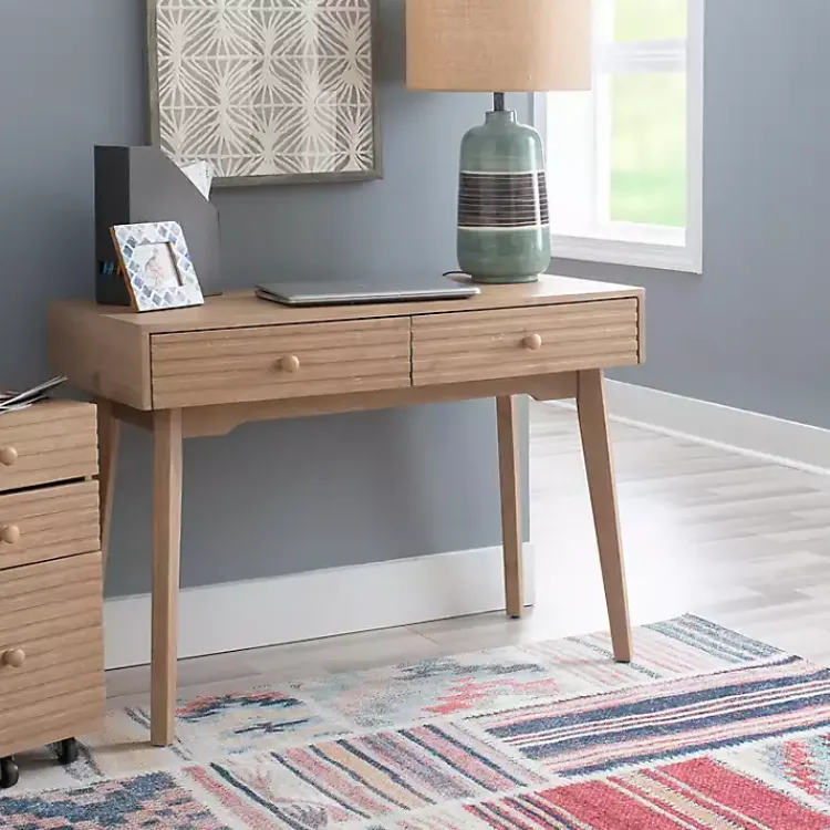 Kirklands Home Natural Ripples 2-Drawer Wood Desk Brown