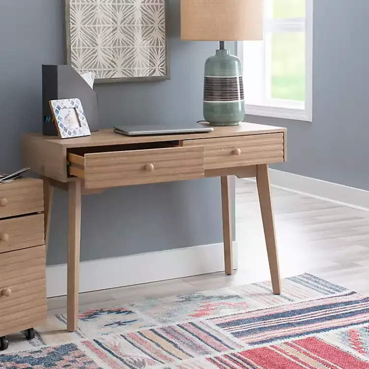 Kirklands Home Natural Ripples 2-Drawer Wood Desk Brown