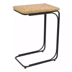 Kirklands Home Natural Seagrass and Black Metal C-Table Tan Clearance