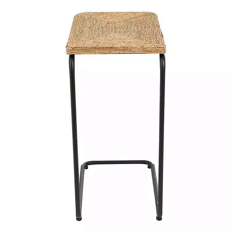 Kirklands Home Natural Seagrass and Black Metal C-Table Tan Clearance