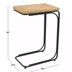 Kirklands Home Natural Seagrass and Black Metal C-Table Tan Clearance