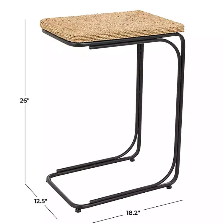 Kirklands Home Natural Seagrass and Black Metal C-Table Tan Clearance