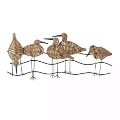 Kirklands Home Natural Seagrass and Metal Birds Wall Plaque New
