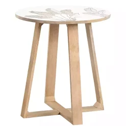 Kirklands Home Natural Seaside Tropical Leaves Accent Table Discount