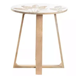 Kirklands Home Natural Seaside Tropical Leaves Accent Table Discount