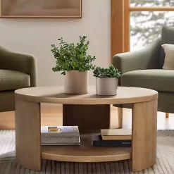 Kirklands Home Natural Skye Round Coffee Table Tan New