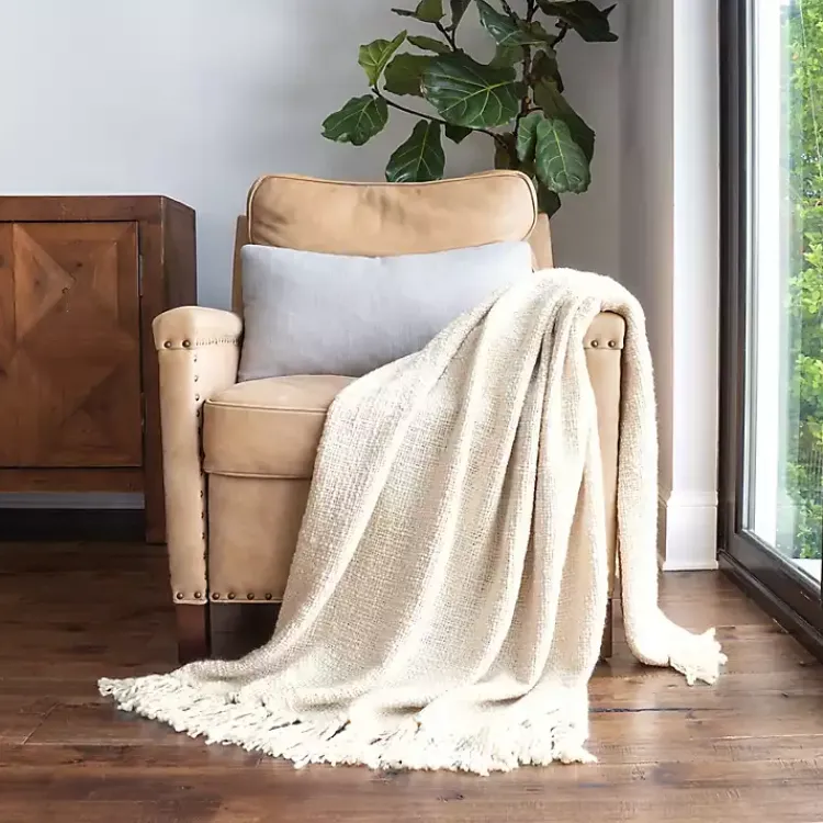 Blankets & Throws>Kirklands Home Natural Slubbed Yarn Throw Ivory