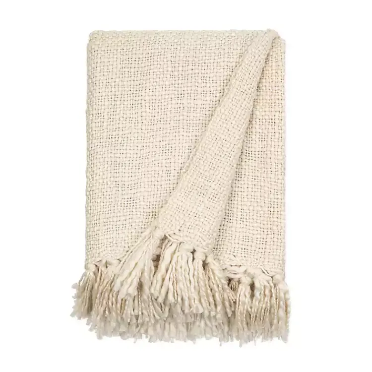 Blankets & Throws>Kirklands Home Natural Slubbed Yarn Throw Ivory