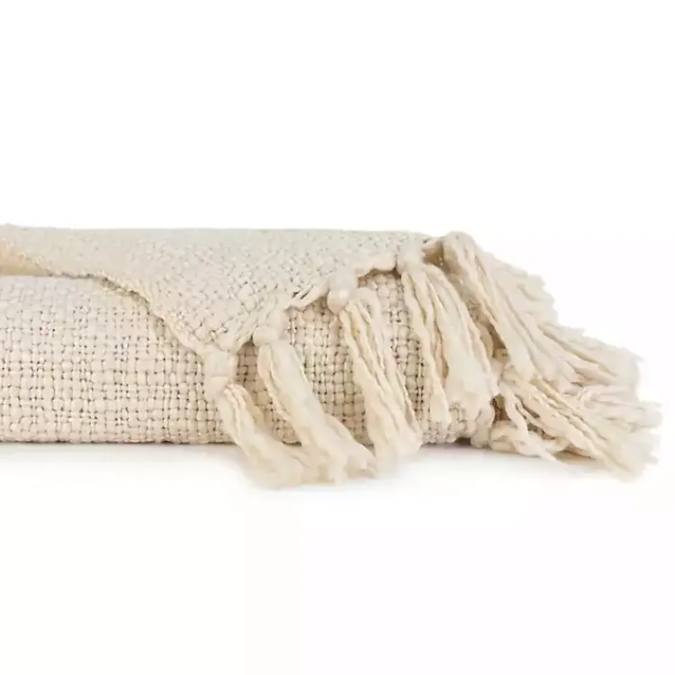 Blankets & Throws>Kirklands Home Natural Slubbed Yarn Throw Ivory