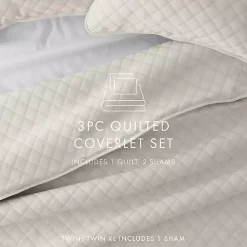 Kirklands Home Natural Stitched Diamond 3-pc. King Quilt Set Ivory Sale