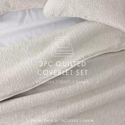 Kirklands Home Natural Stitched Floral 3-pc. Queen Quilt Set Ivory Hot