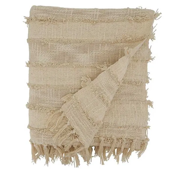 Blankets & Throws>Kirklands Home Natural Striped and Fringe Throw Blanket Tan