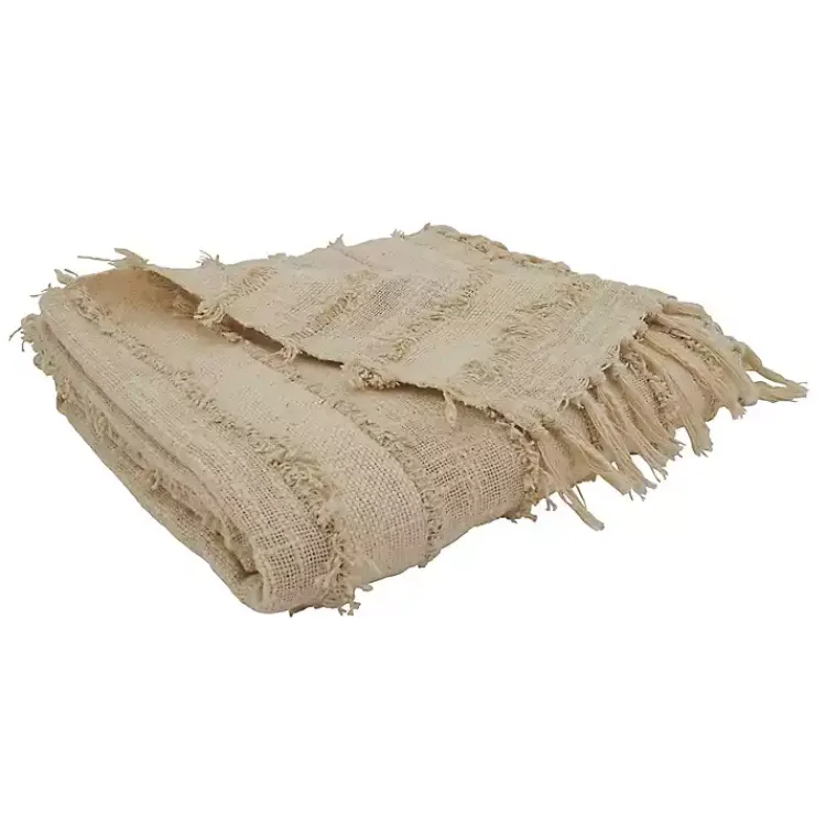 Blankets & Throws>Kirklands Home Natural Striped and Fringe Throw Blanket Tan