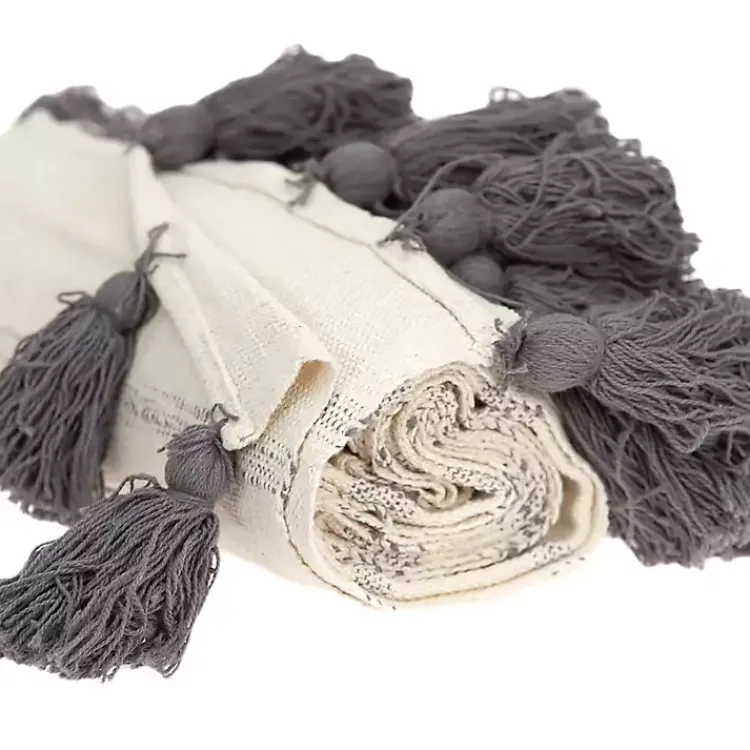 Blankets & Throws>Kirklands Home Natural Striped Cotton Handloomed Tassel Throw