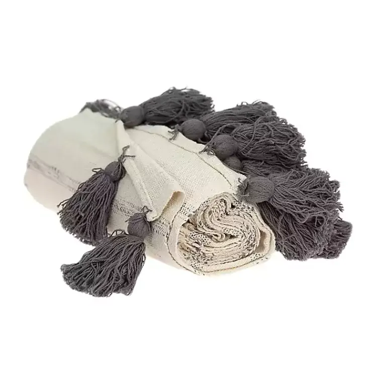 Blankets & Throws>Kirklands Home Natural Striped Cotton Handloomed Tassel Throw