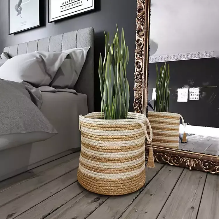 Baskets & Boxes>Kirklands Home Natural Striped Jute Basket with Handles, 19 in.