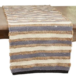 Kirklands Home Natural Tan and Blue Striped Table Runner Sale