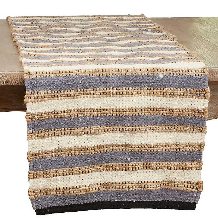 Kirklands Home Natural Tan and Blue Striped Table Runner Sale