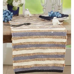 Kirklands Home Natural Tan and Blue Striped Table Runner Sale