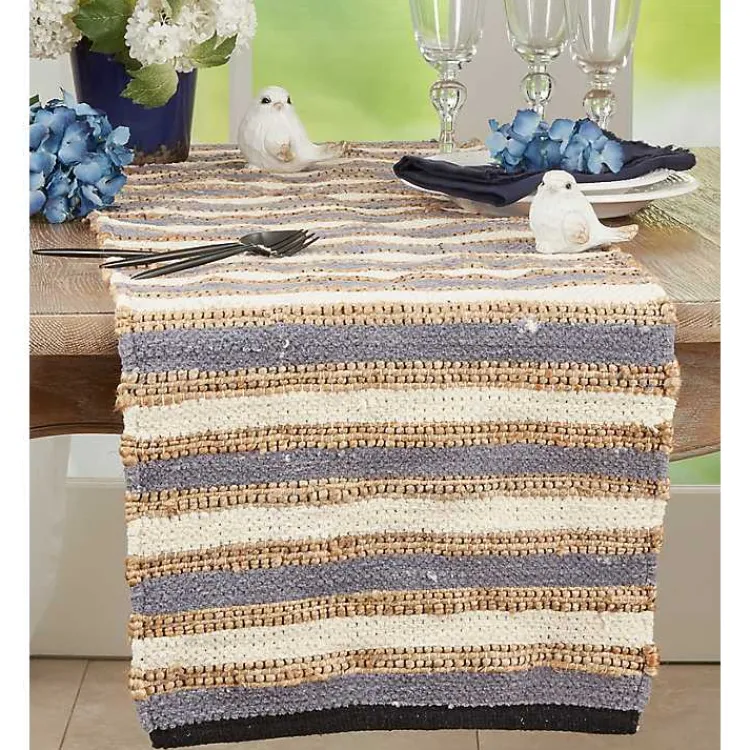 Kirklands Home Natural Tan and Blue Striped Table Runner Sale