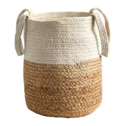 Baskets & Boxes>Kirklands Home Natural Tan and White Jute Basket with Handles