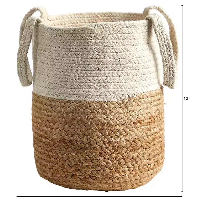 Baskets & Boxes>Kirklands Home Natural Tan and White Jute Basket with Handles