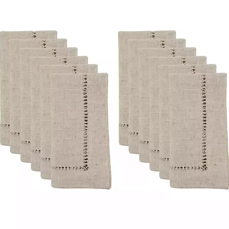 Kirklands Home Natural Hemstitch Boarder Napkins, Set of 12 Tan Online