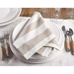Kirklands Home Natural Striped Cotton Napkins, Set of 4 Tan Outlet
