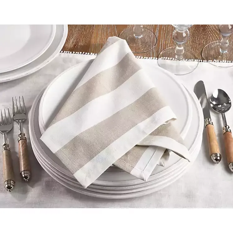 Kirklands Home Natural Striped Cotton Napkins, Set of 4 Tan Outlet