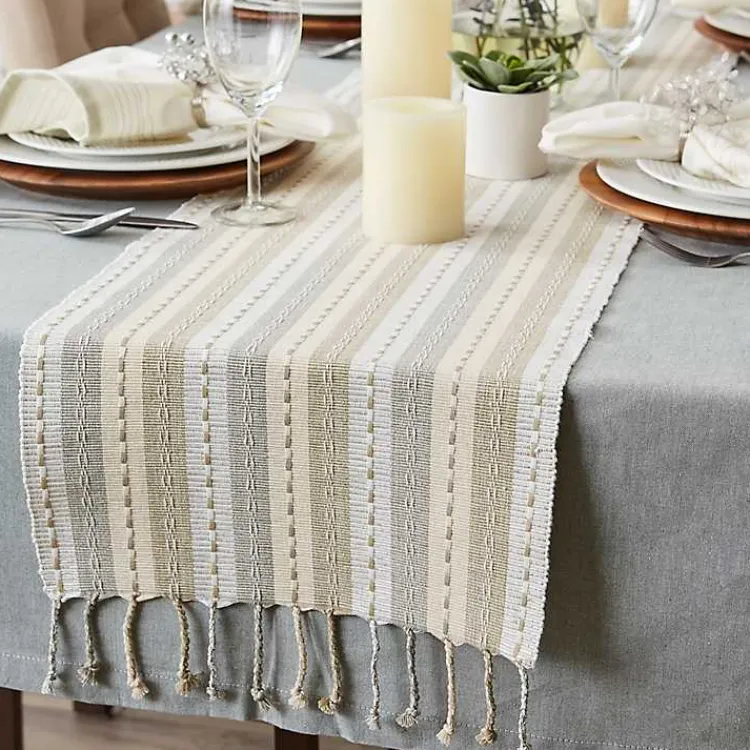 Kirklands Home Natural Tonal Stripe Table Runner Hot