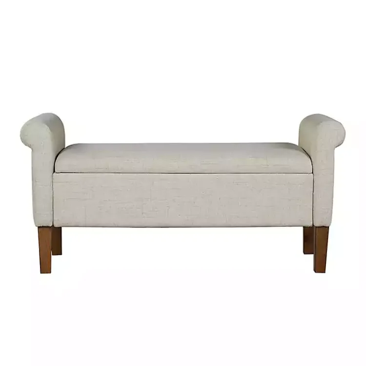 Kirklands Home Natural Upholstered Aubrey Storage Bench Ivory Hot
