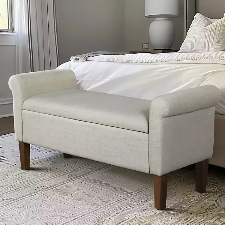Kirklands Home Natural Upholstered Aubrey Storage Bench Ivory Hot